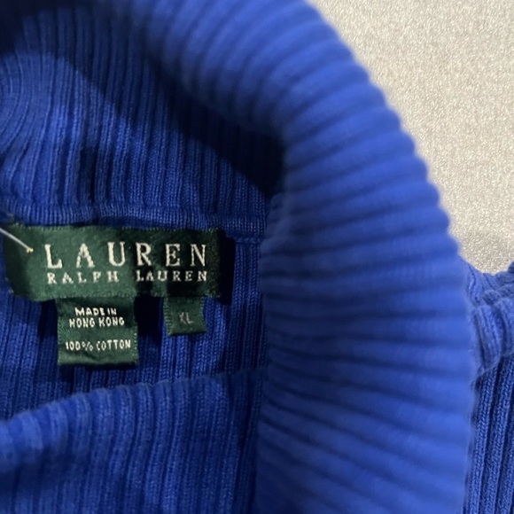 [XL]VTG Lauren Ralph Lauren Blue Turtleneck Cotton Sweater Ribbed - Picture 7 of 7